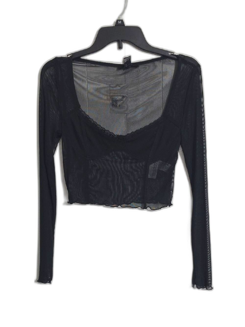 NWT Forever 21 Black Sheer Long Sleeve Crop Top
